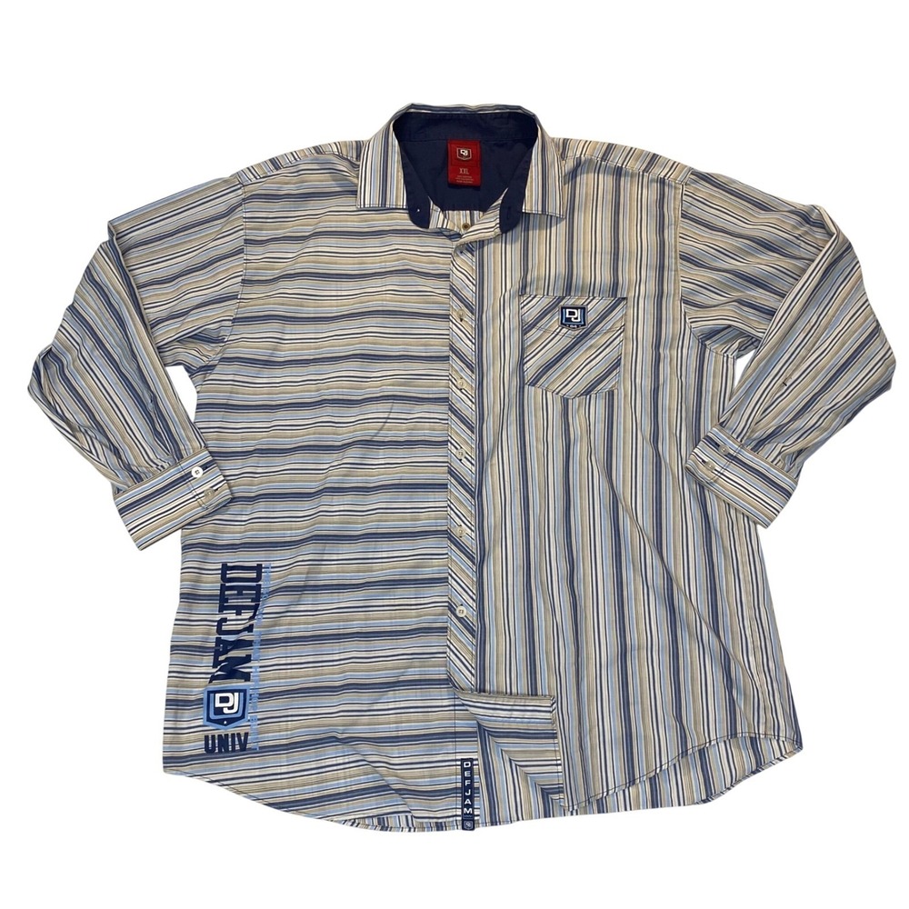 Vintage Def Jam University Striped Button Up Shirt Men XXL Hip Hop StreetwearY2K
